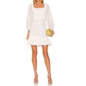 Veronica Beard Revolve Denise Smocked Long Sleeve Eyelet Mini Dress Off White 4